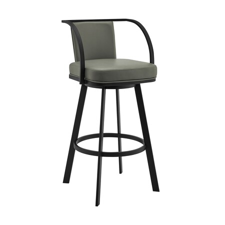 Armen Living Livingston 26" Gray Faux Leather and Black Metal Swivel Bar Stool LCLVBABLGR26